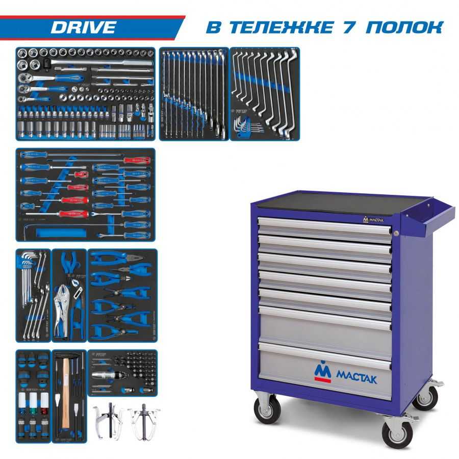 Набор инструментов "DRIVE" в синей тележке, 251 предмет KING TONY 934-251AMB Готовые решения в тележках МАСТАК фото, изображение